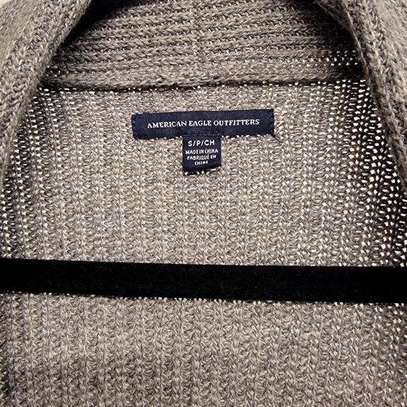 American Eagle Outfitters Grey Striped Knot Cardigan Sweater with Pockets - Picture 2 of 7